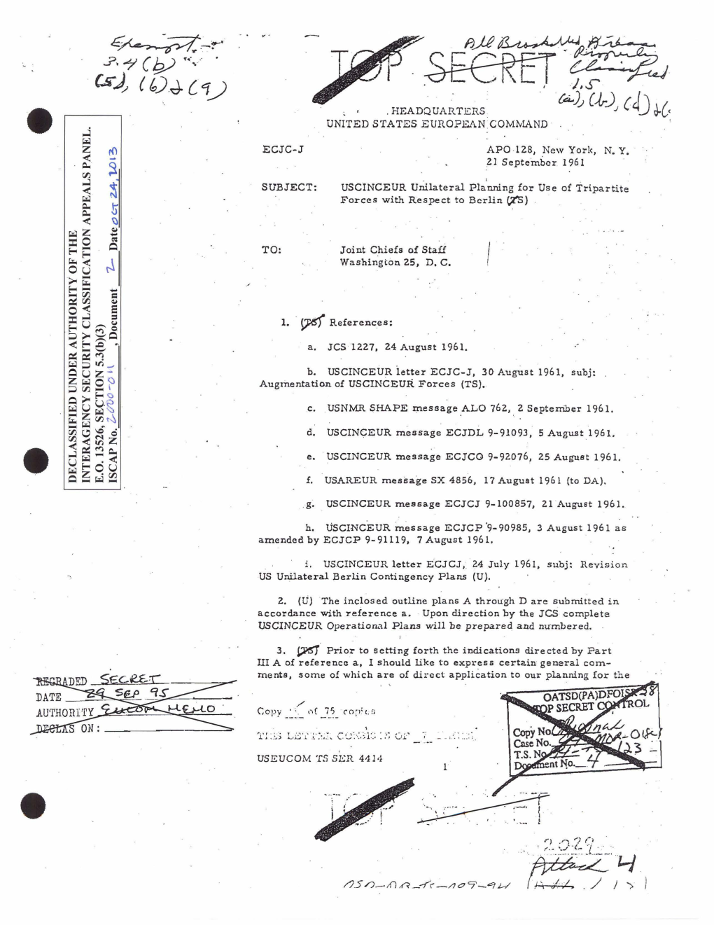 USCINCEUR Report on United States Planning for Access to West Berlin