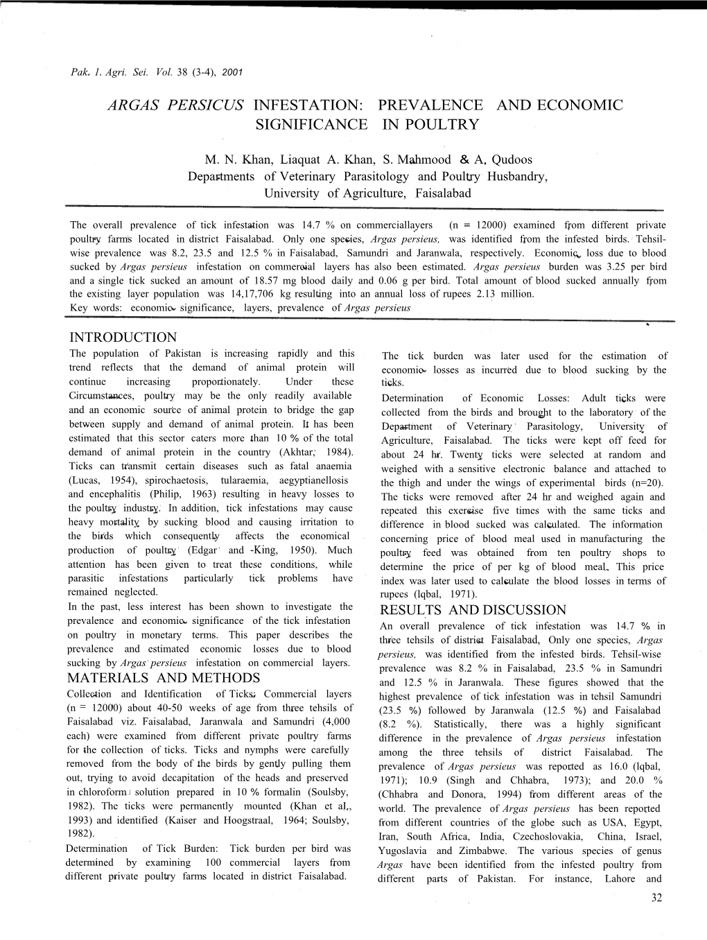 Argas Persicus Infestation: Prevalence and Economic Significance in Poultry