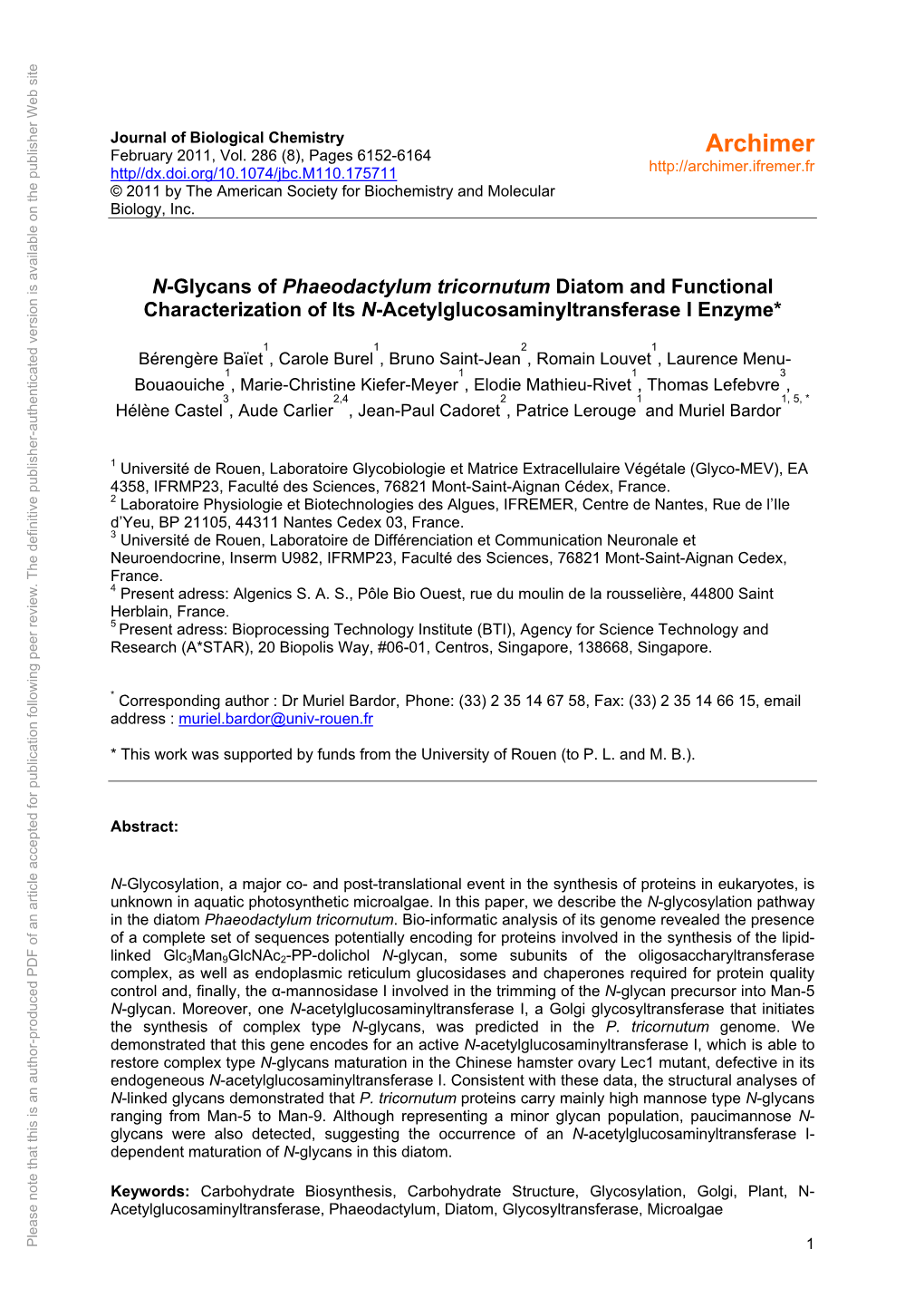 N-Glycans of Phaeodactylum Tricornutum Diatom And