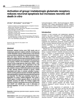 Activation of Group I Metabotropic Glutamate Receptors Reduces Neuronal Apoptosis but Increases Necrotic Cell Death in Vitro