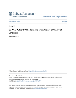 By What Authority? the Founding of the Sisters of Charity of Cincinnati
