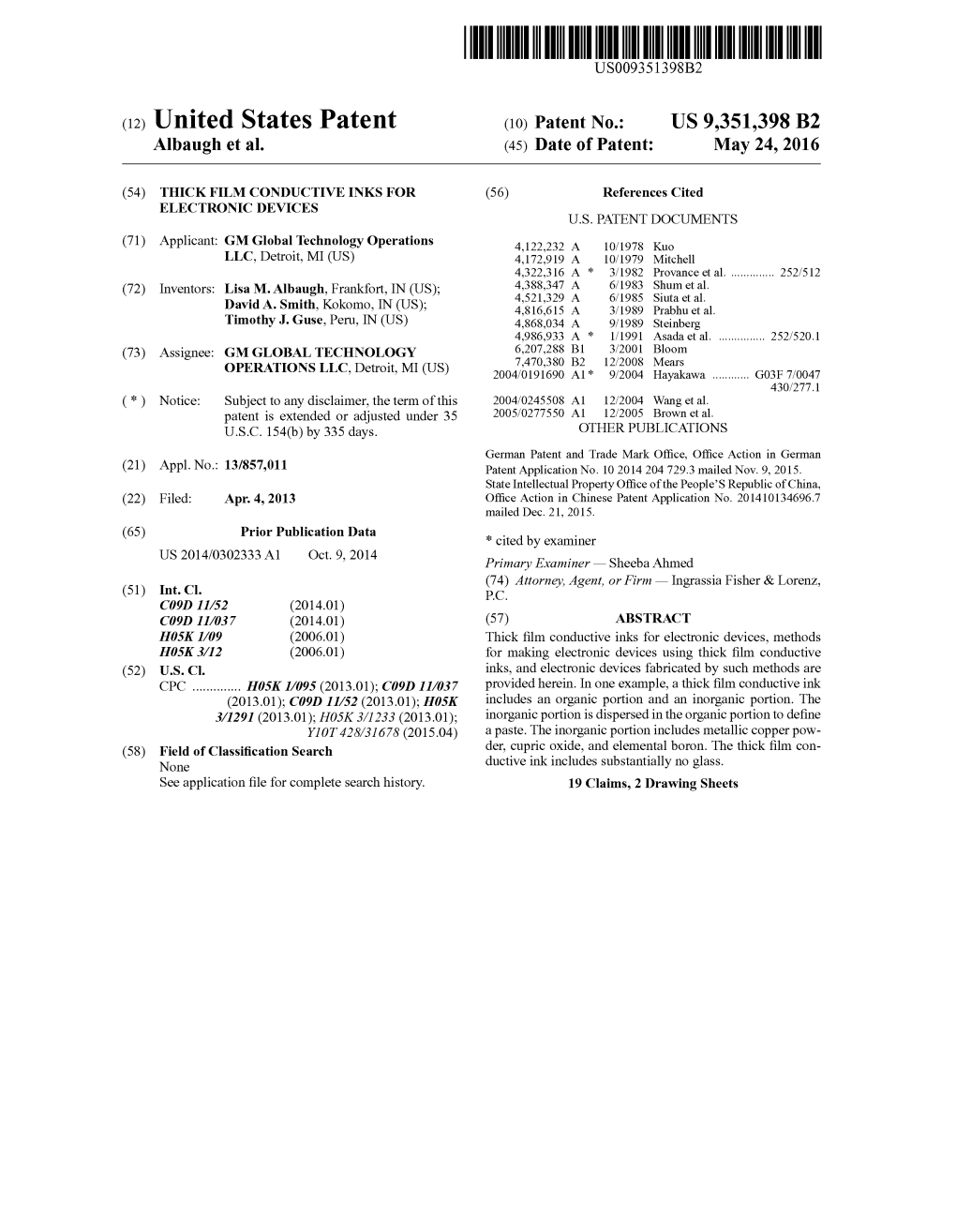 (12) United States Patent (10) Patent No.: US 9,351,398 B2 Albaugh Et Al