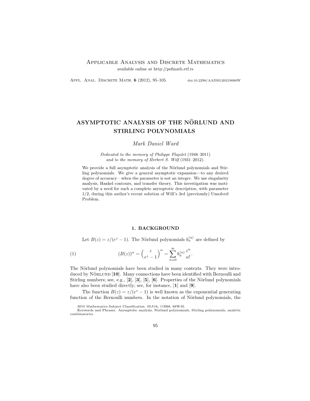 Applicable Analysis and Discrete Mathematics ASYMPTOTIC