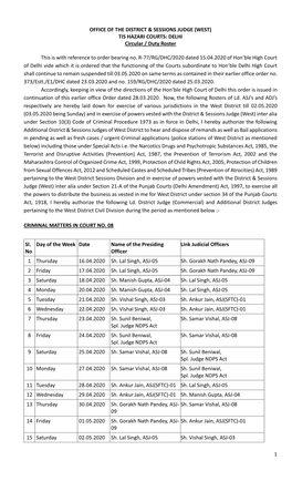 (WEST) TIS HAZARI COURTS: DELHI Circular / Duty Roster This Is With