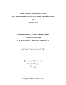 Bicycle Commuting: Developing an Effective and Comprehensive Active Transportation Network in Winnipeg, Canada