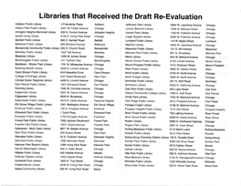 Libraries That Received the Draft Re-Evaluation Addison Public Library 4 Friendship Plaza Addison Jetferson Park Library 5363 W