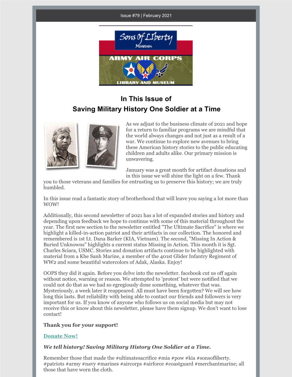 In This Issue of Saving Military History One Soldier at a Time