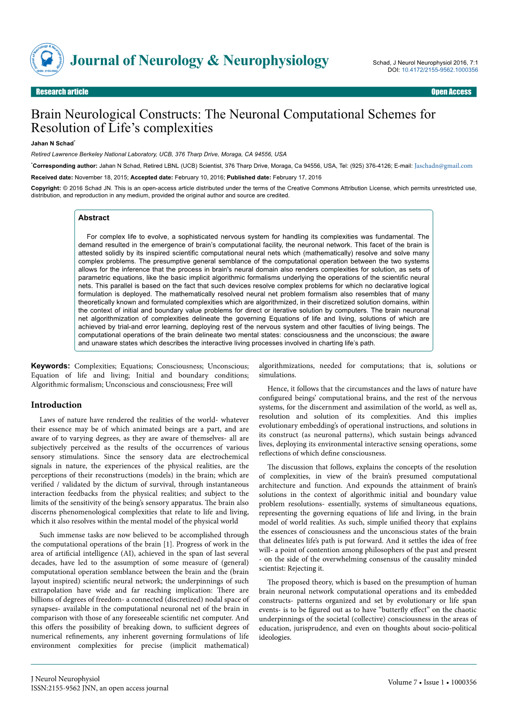 Brain Neurological Constructs: the Neuronal Computational