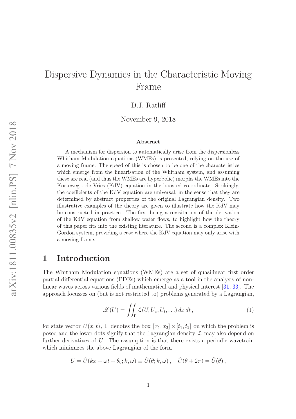 Dispersive Dynamics in the Characteristic Moving Frame