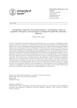 Morphology, Molecules and Mating Behavior: an Integrative Study of Population Divergence and Speciation in Widespread Sepsid Flies (Sepsidae: Diptera)