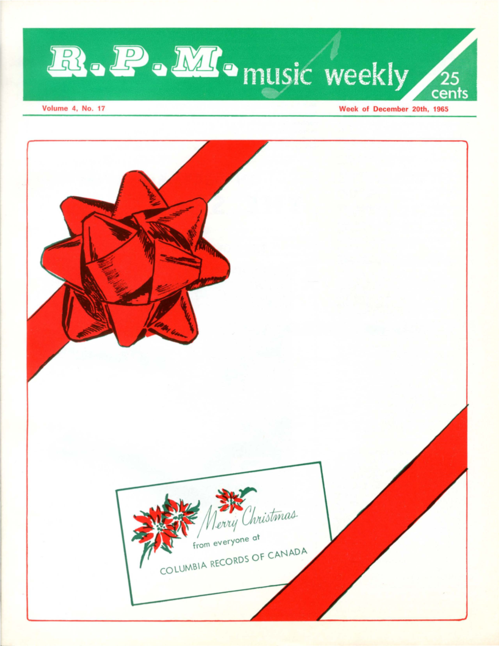 Week of D Ecember 20Th ' 1965 N UPPER CANADA: the with "Glad I Got to Know You"