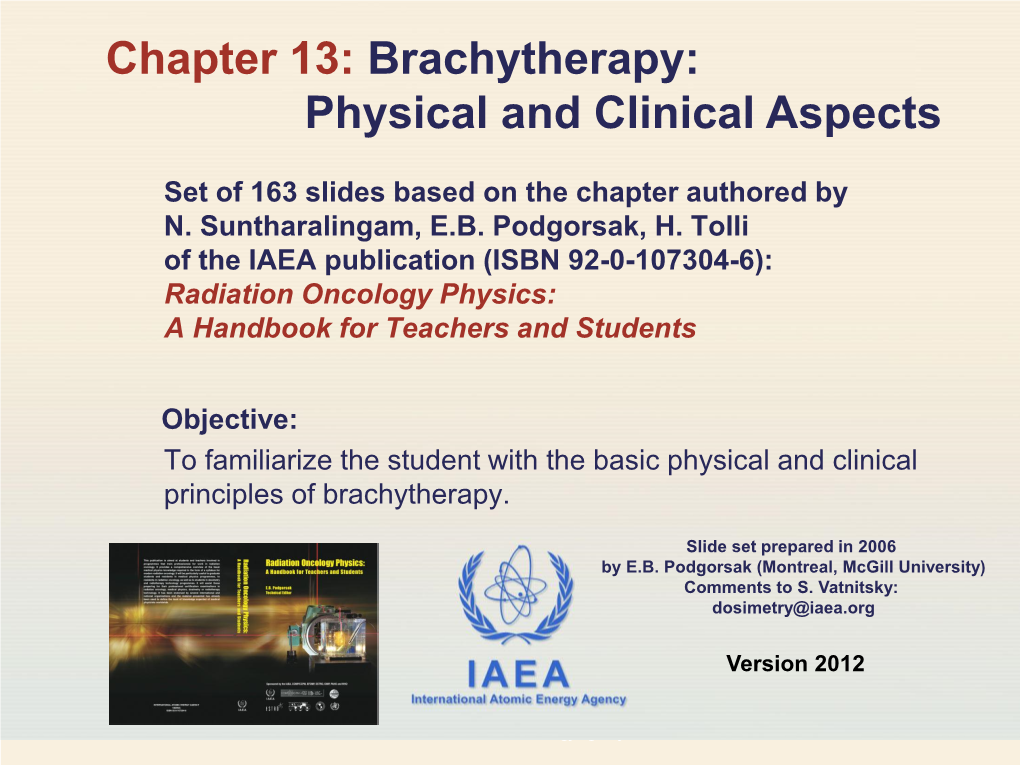 Chapter 13: Brachytherapy: Physical and Clinical Aspects