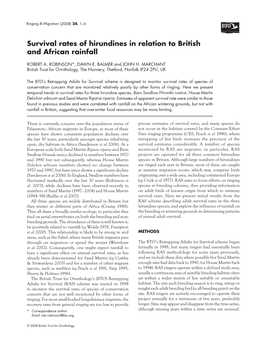 Survival Rates of Hirundines in Relation to British and African Rainfall