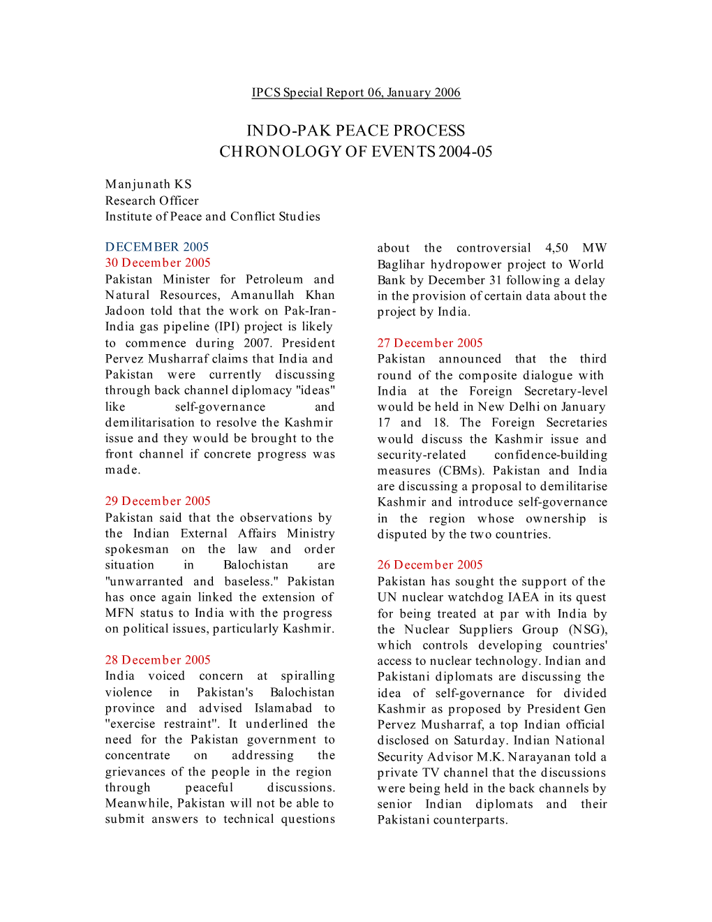 Indo-Pak Peace Process Chronology of Events 2004-05