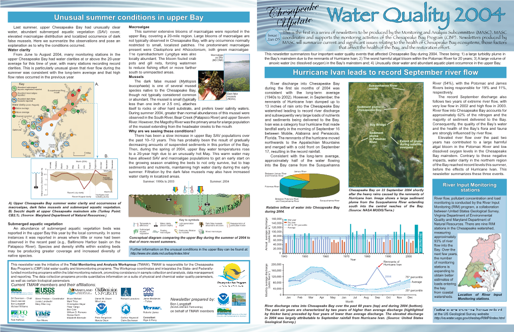 Dissolved Oxygen) in the Bay’S Mainstem And; 4) Unusually Clear Water and Abundant Aquatic Plant Occurrence in the Upper Bay