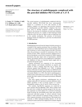 The Structure of Endothiapepsin Complexed with the Gem-Diol