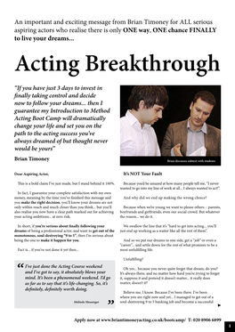 Brian Timoney's Introduction to Method Acting Boot Camp
