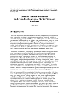 Gaming in the Mobile Internet
