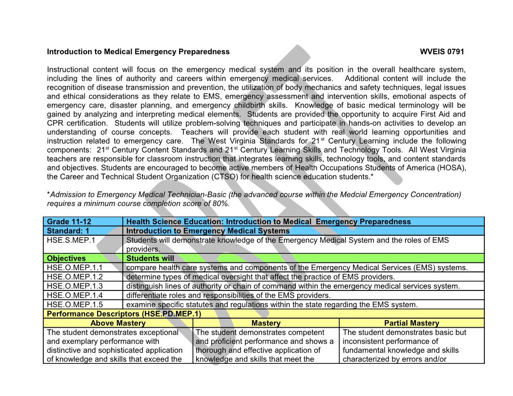 Health Science Technology Education Content Standards and Objectives