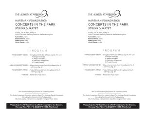 Concerts in the Park Concerts in the Park String Quartet String Quartet