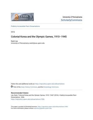 Colonial Korea and the Olympic Games, 1910–1945