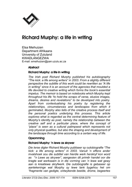 Richard Murphy: a Life in Writing