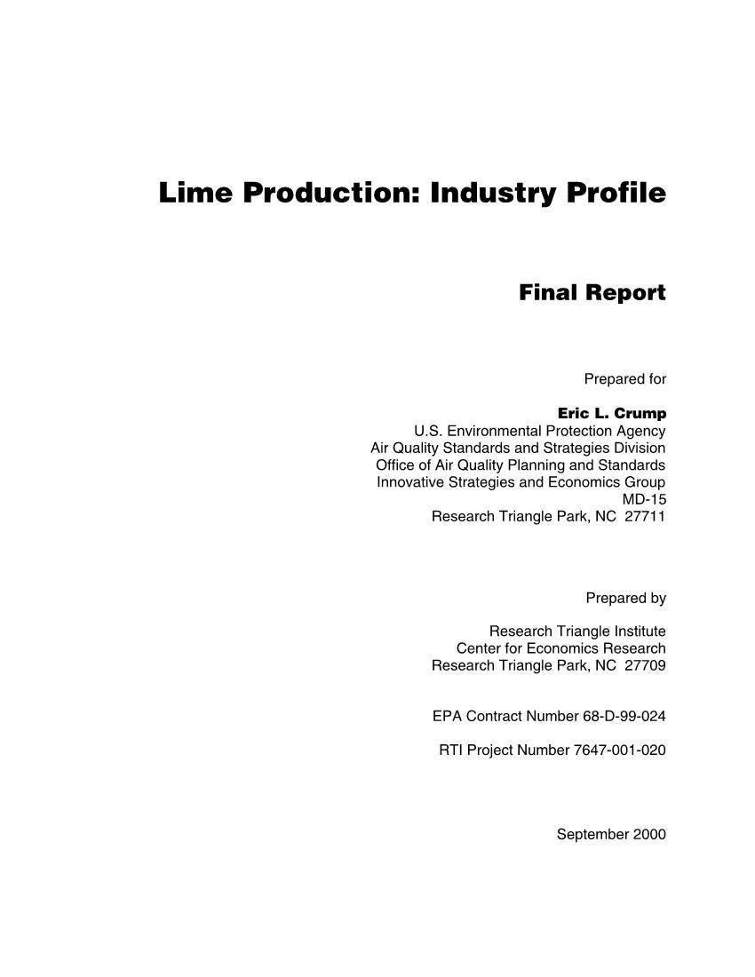 Lime Production: Industry Profile