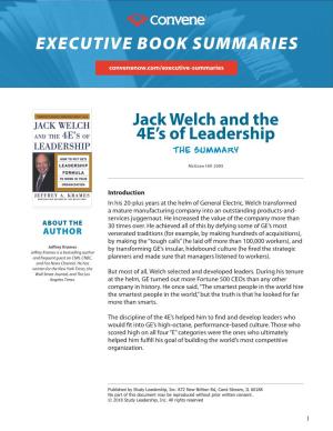 Jack Welch and the 4E's of Leadership EXECUTIVE