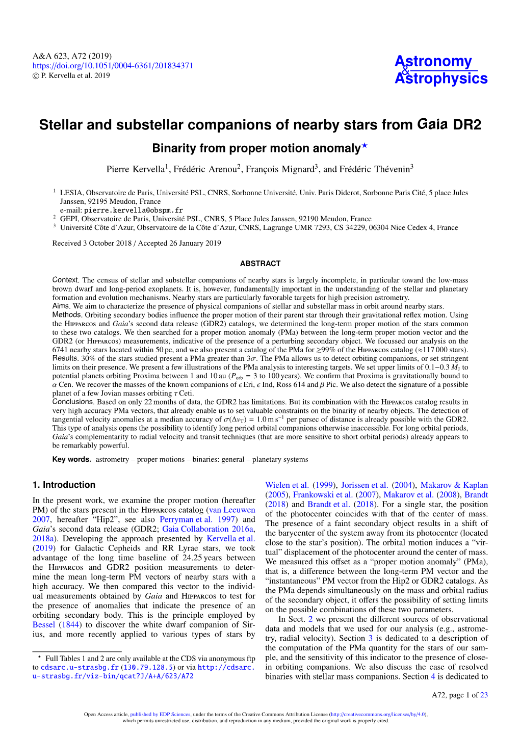 Stellar and Substellar Companions of Nearby Stars from Gaia DR2 Binarity from Proper Motion Anomaly?