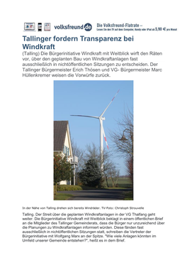 Tallinger Fordern Transparenz Bei Windkraft