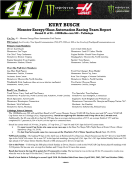 KURT BUSCH Monster Energy/Haas Automation Racing Team Report Round 31 of 36 – 1000Bulbs.Com 500 – Talladega