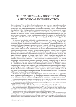 Oxford Latin Dictionary: a Historical Introduction