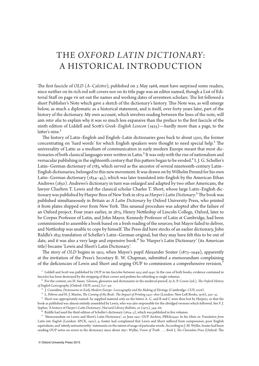Oxford Latin Dictionary: a Historical Introduction