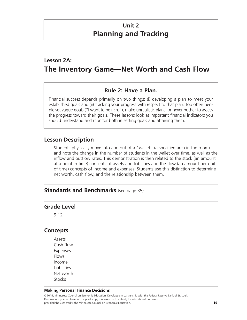 The Inventory Game—Net Worth and Cash Flow