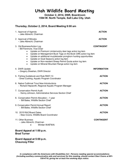 Utah Wildlife Board Meeting October 2, 2014, DNR, Boardroom 1594 W