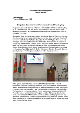 Bangladesh Consulate General Toronto Celebrates 50Th Victory