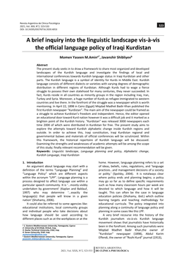 A Brief Inquiry Into the Linguistic Landscape Vis-À-Vis the Official Language Policy of Iraqi Kurdistan