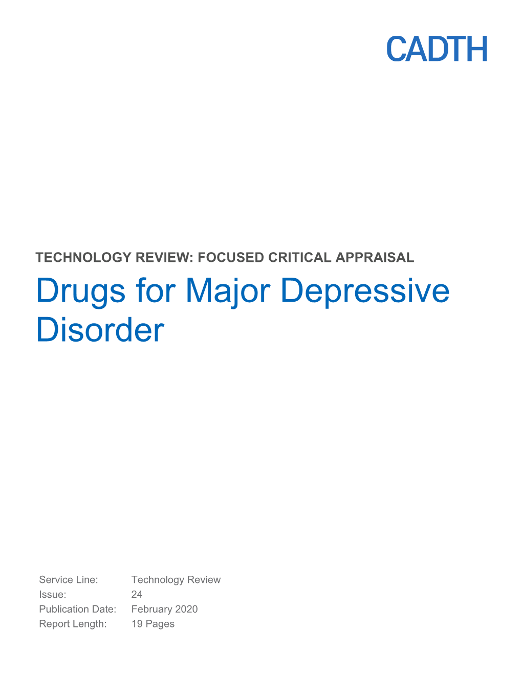 Drugs for Major Depressive Disorder