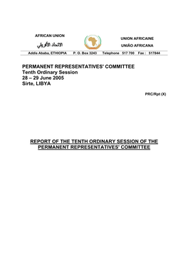 29 June 2005 Sirte, LIBYA REPORT of the TENTH ORDINARY SESSI