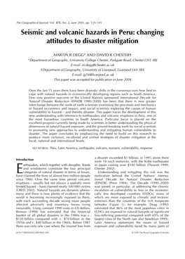 Seismic and Volcanic Hazards in Peru: Changing Attitudes to Disaster
