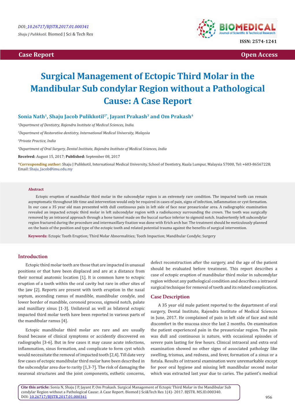Surgical Management of Ectopic Third Molar in the Mandibular Sub Condylar Region Without a Pathological Cause: a Case Report