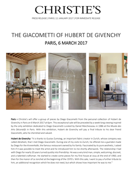 The Giacometti of Hubert De Givenchy Paris, 6 March 2017
