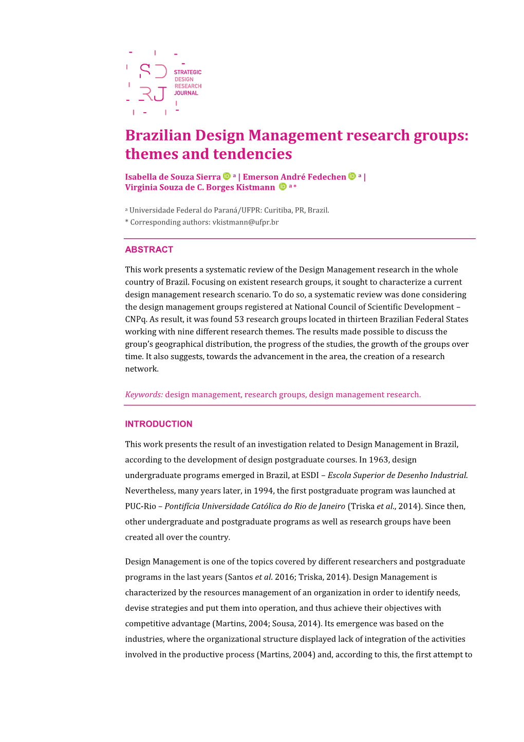 Brazilian Design Management Research Groups: Themes and Tendencies