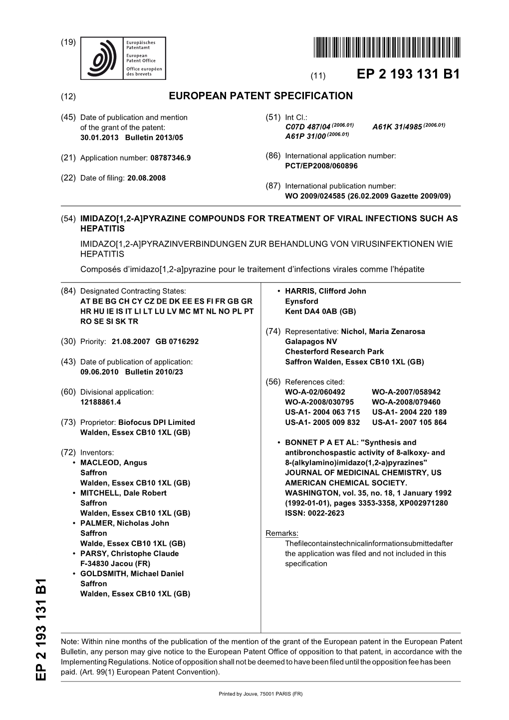 Imidazo[1,2-A]Pyrazine Compounds for Treatment