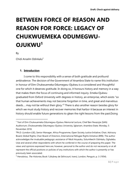 Between Force of Reason and Reason for Force: Legacy of Chukwuemeka Odumegwu- Ojukwu1