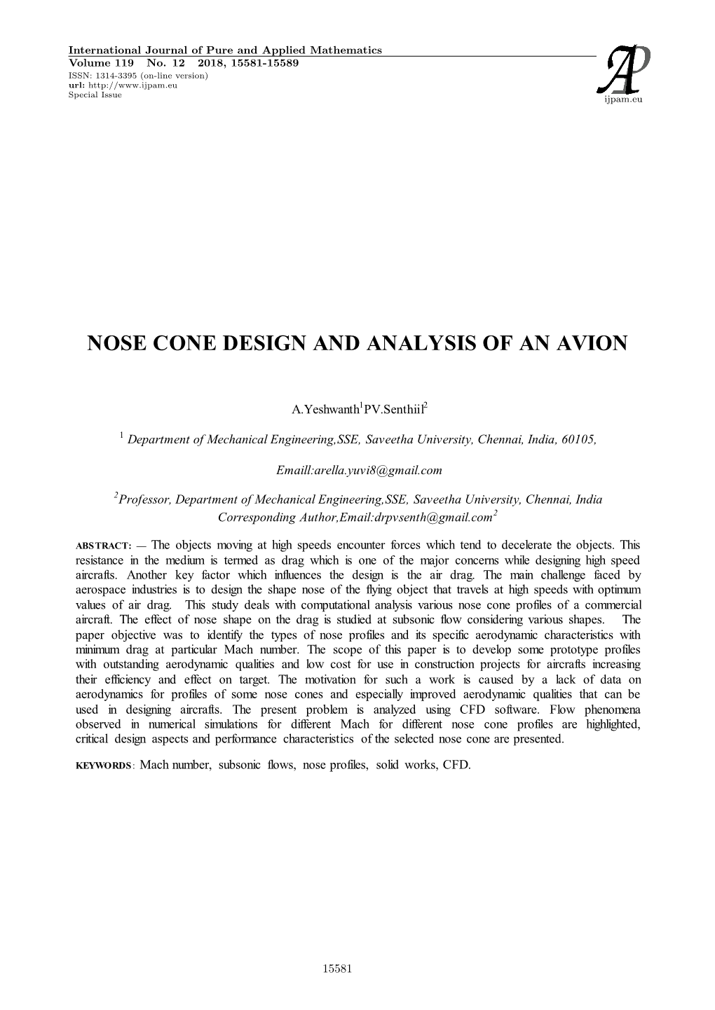 Nose Cone Design and Analysis of an Avion