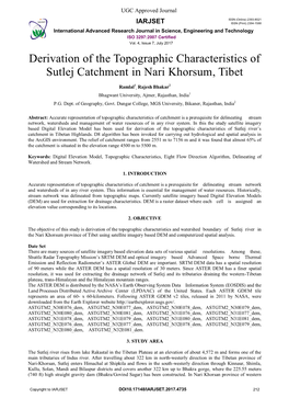 Derivation of the Topographic Characteristics of Sutlej Catchment in Nari Khorsum, Tibet