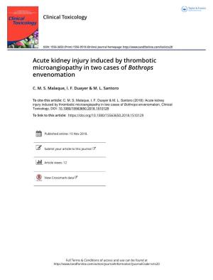 Acute Kidney Injury Induced by Thrombotic Microangiopathy in Two Cases of Bothrops Envenomation