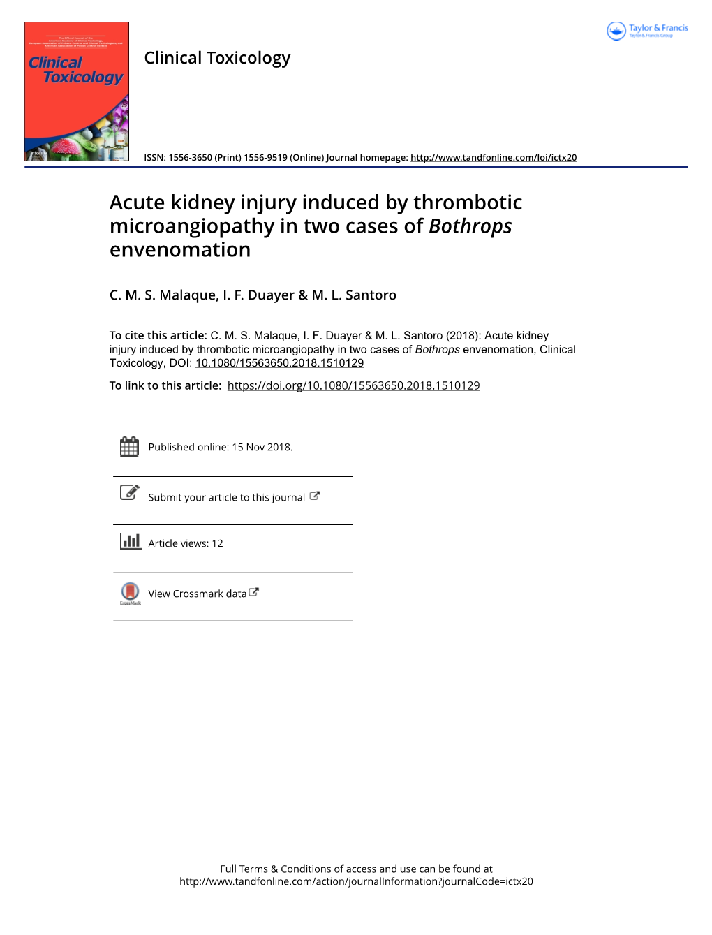 Acute Kidney Injury Induced by Thrombotic Microangiopathy in Two Cases of Bothrops Envenomation