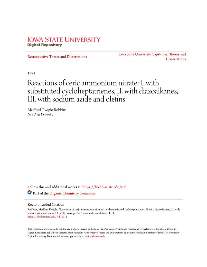 Reactions of Ceric Ammonium Nitrate: I. with Substituted Cycloheptatrienes, II